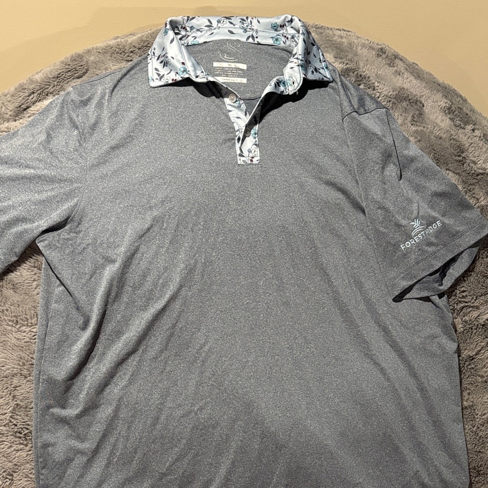 Forest Ridge Gray Polo Shirt with Floral Collar
